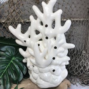 Large White Ceramic Coral light up Led tea light Candles Coastal Nautical Decor